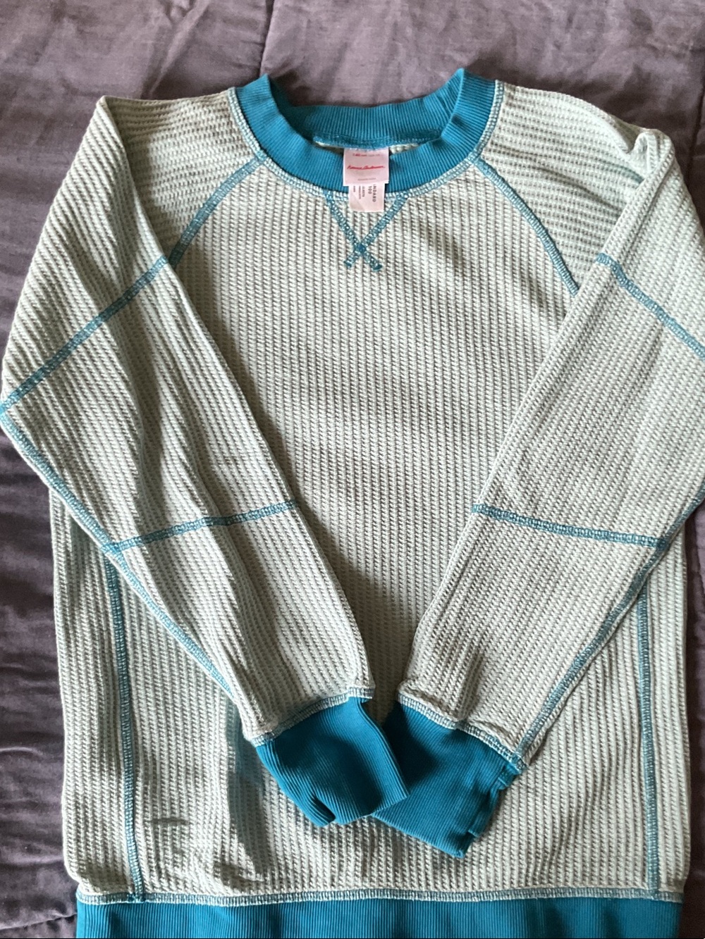 Hanna Andersson Mint Crewneck Sweater with Teal Trim